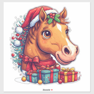 Adesivo Retrato Caprichoso de Cavalo de Natal