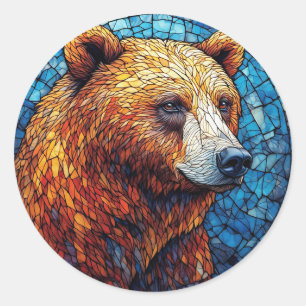 Adesivo Retrato Colorido de Urso em Arte de Vidro Estampad