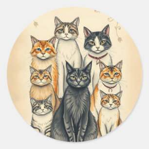 Adesivo Retrato da Família Cat Inspirado na Vintage