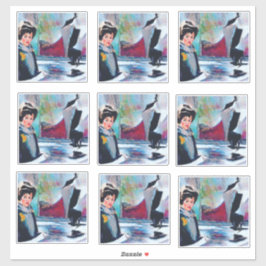 Adesivo Retrato da Mulher Vintage com fundo de Abstrato