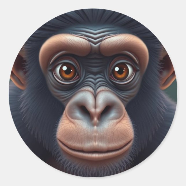 Adesivo Retrato de anime chimpanzé doido e engraçado (Frente)