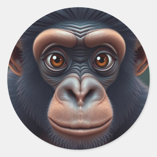Adesivo Retrato de anime chimpanzé doido e engraçado (Frente)
