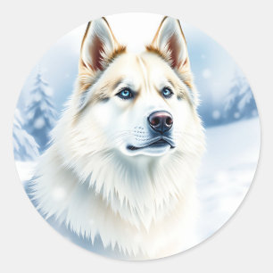 Adesivo Retrato de Aquarela do Husky Siberiano em Snowy