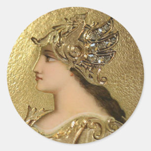 ADESIVO RETRATO DE ATHENA COM CAPACETE DOURADO E GRYPHONS