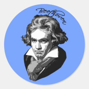 Adesivo Retrato de Beethoven em camisas de T, canecas,