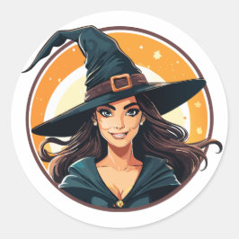 Adesivo Retrato de bruxa de halloween de desenho animado