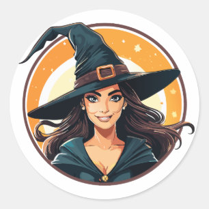 Adesivo Retrato de bruxa de halloween de desenho animado