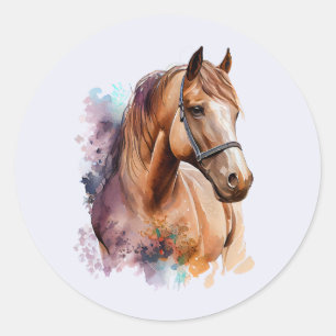 Adesivo Retrato de cabeça de cavalo marrom em aquarela