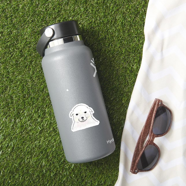 Adesivo Retrato de Cachorrinho Branco Sorridente e Fofo (HydroFlask Insitu)