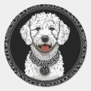 Adesivo Retrato de Cachorro Branco com Coleira de Corrente
