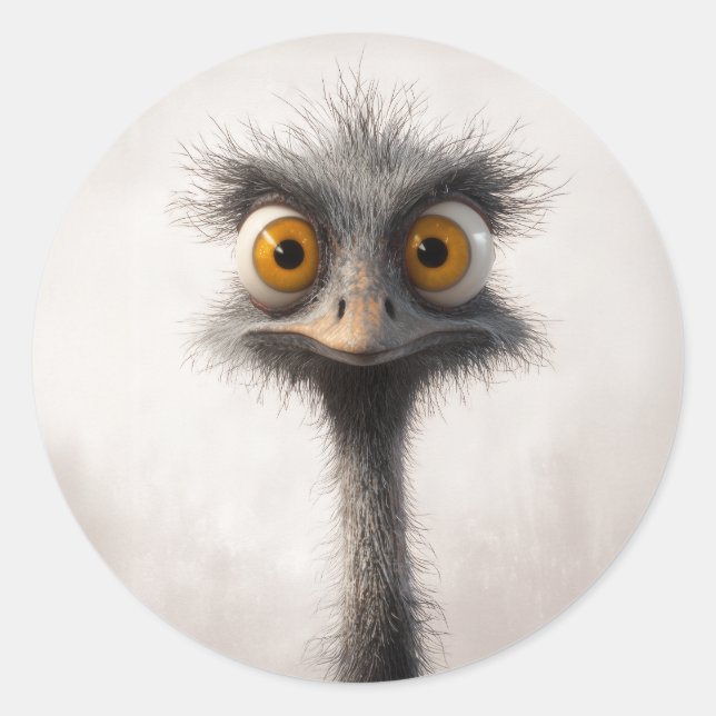 Adesivo Retrato De Cartoon De Ostrich De Olho Largo (Frente)