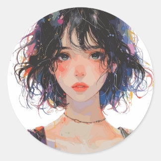Adesivo Retrato de Garota Artística Japonesa