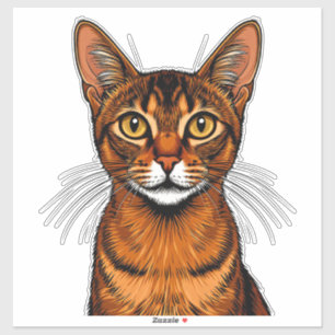 Adesivo Retrato de Gato Abissínio Laranja com Olhar Intens