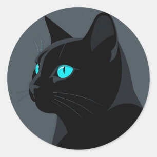 Adesivo Retrato de Gato Preto com Olhos Azuis