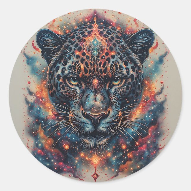 Adesivo Retrato de Leopardo Cósmico Com Efeito Místico (Frente)