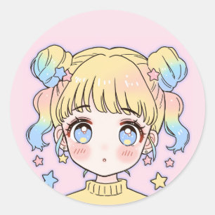 Adesivo Retrato de Menina Estrela Pastel Kawaii