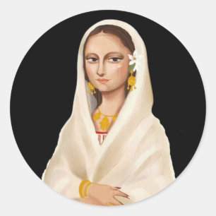 Adesivo Retrato de Mulher Elegante   Ilustração de Arte Cu