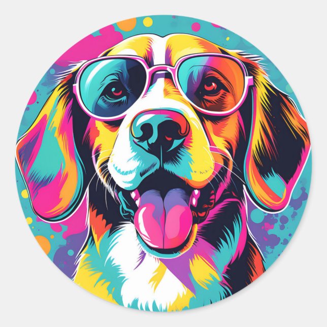Adesivo Retrato de pop Art Beagle (Frente)
