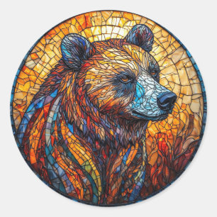 Adesivo Retrato de Urso Colorido em Arte de Vidro Estampad