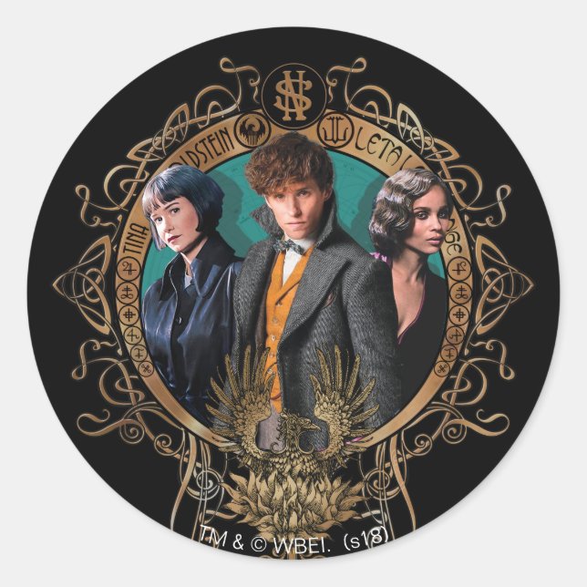 Adesivo Retrato do ouro Newt, Tina e Leta Art Deco (Frente)