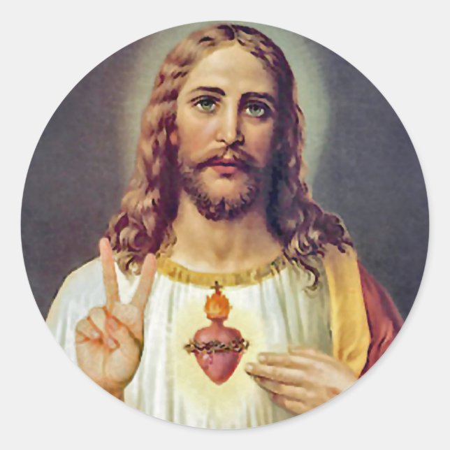 Adesivo Retrato do Sagrado Coração de Jesus Sinal de Paz (Frente)