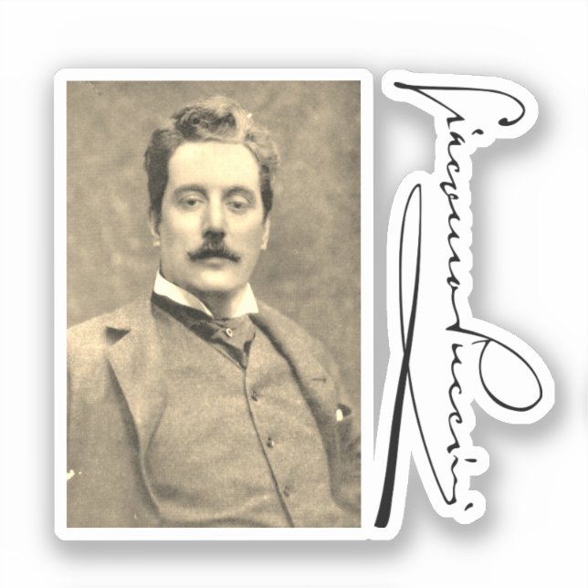 Adesivo Retrato e assinatura de Giacomo Puccini (Frente)