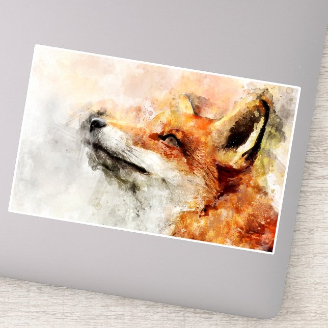 Adesivo Retrato em Aquarela da Raposa Vermelha 01 (Red Fox Watercolor Portrait 01. Sticker)