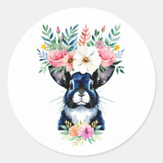 Adesivo Retrato floral de coelho escuro com aquarela