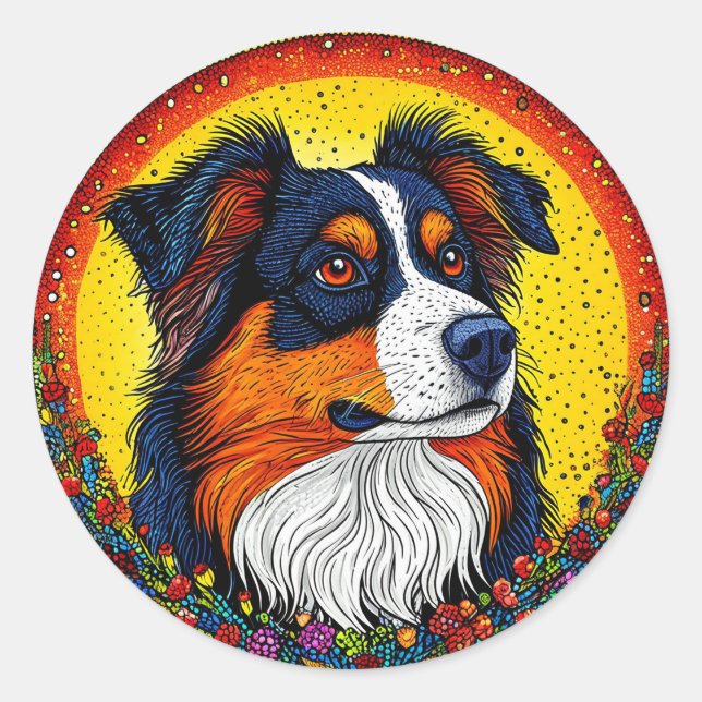 Adesivo Retrato Ilustrado Vibrante de Cão (Frente)