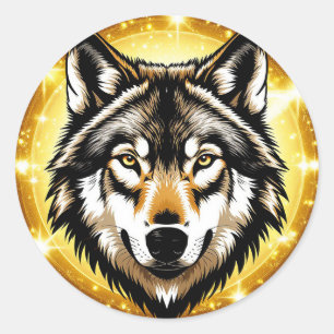 Adesivo Retrato Majestoso de Lobo com Fundo Dourado