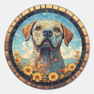 Adesivo Retrato Mosaico de Labrador em Moldura Circular de