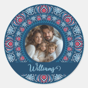 Adesivo Retrato Personalizado Família Azul Festivo Mandala