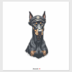 Adesivo Retrato Vintage de Cão Policial Doberman Preto e B