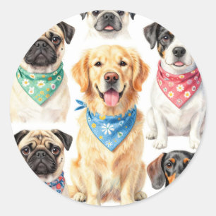 Adesivo Retratos de Cachorrinhos Fofos em Bandana Colagem