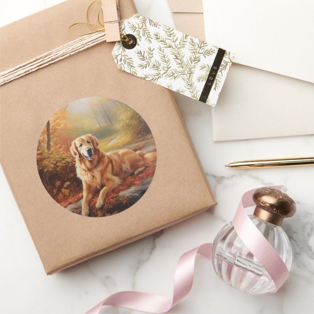 Adesivo Retriever de ouros no outono Folhas caem inspiraçã (Presentear)