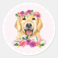 Retriever Ouro de Aquarela com Coroa Floral