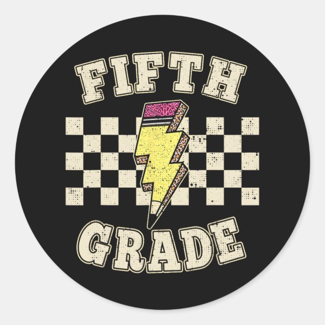 Adesivo Retro 5th Fifth Grade Teacher Lightning Bolt Teach (Frente)