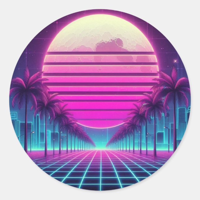 Adesivo retrô, 80 anos lua neon/palmas (Frente)