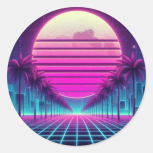 Adesivo retrô, 80 anos lua neon/palmas