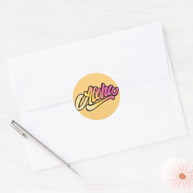 Adesivo Retro ALOHA Feliz aspas quadradas (Envelope)