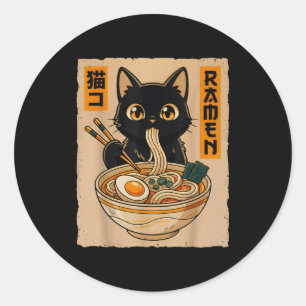 Adesivo Retro Anime Kawaii Gato Preto Comendo Macarrão Ram