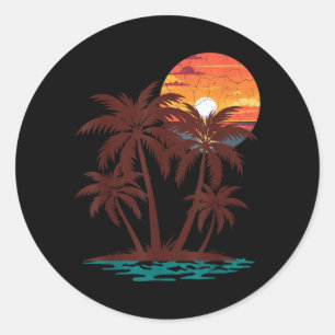 Adesivo Retro anos 70 80 Praia Pôr do sol Árvore Palmeira