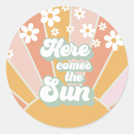 Adesivo Retro Aqui vem o Sol Daisy boho aniversário