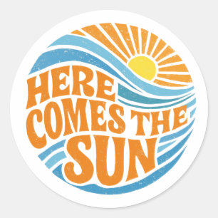Adesivo Retro "Aqui Vem o Sol" Groovy Anos 70 Praia