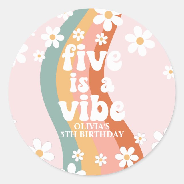Adesivo Retro Arco-íris Five é um Clima Rosa de Aniversári (Frente)