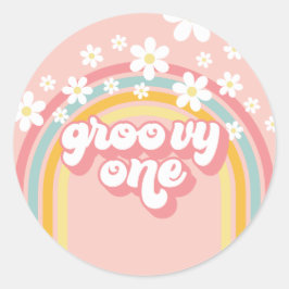 Adesivo Retro Arco-íris Groovy Um 1º Aniversário