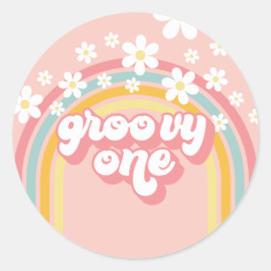 Adesivo Retro Arco-íris Groovy Um 1º Aniversário