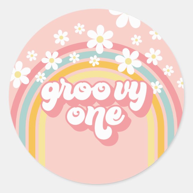 Adesivo Retro Arco-íris Groovy Um 1º Aniversário (Frente)