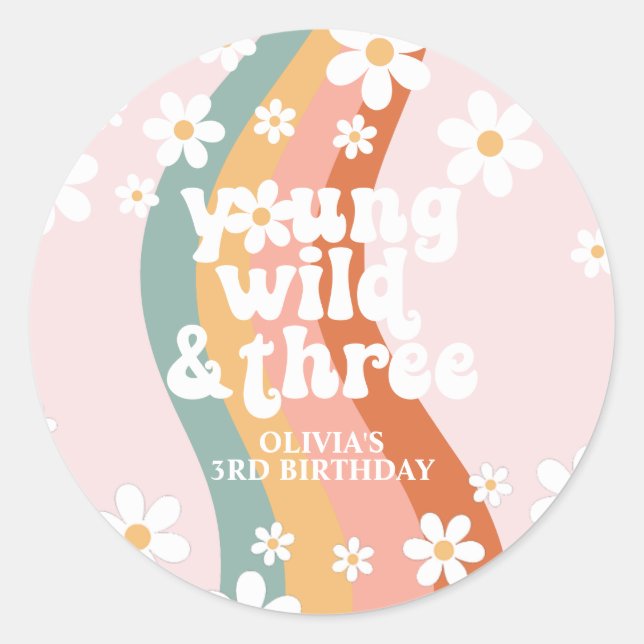 Adesivo Retro Arco-Íris Young Wild Three Daisy (Frente)