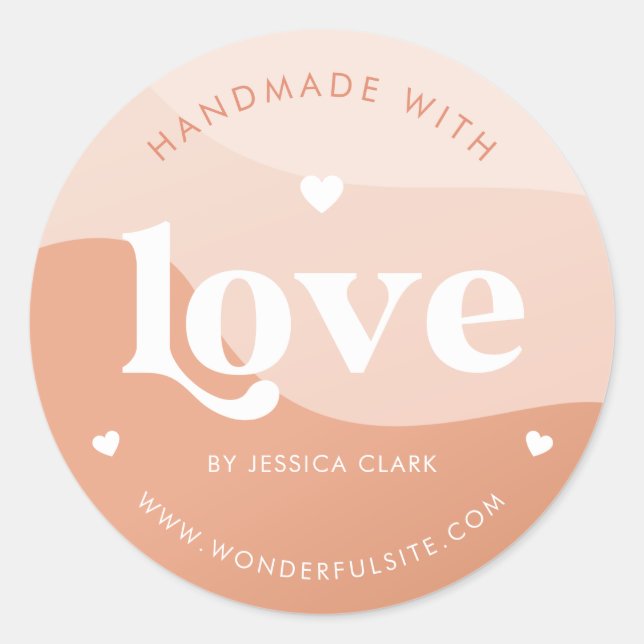 Adesivo Retro Artesanal com Amor Coração Peach Boho Ondas (Frente)